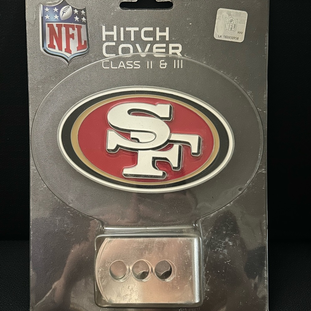 NFL 49ers Sports Hitch Cover with Silver and Black Design